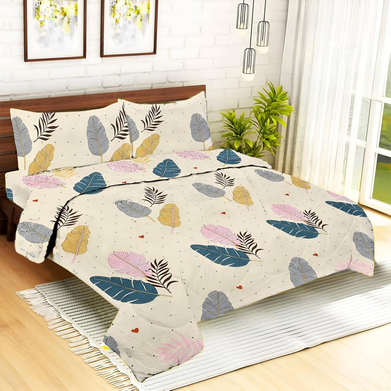 STARNSTYLE 350TC Microfiber Glace Cotton AC Comforter Set King Size with Bedsheet and Pillow Covers - Cream Leaf - Image 3